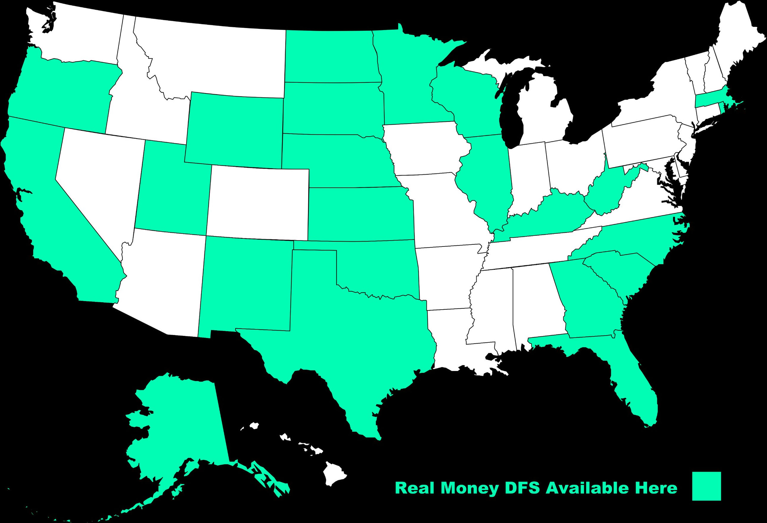 Map of US states where FantasySpin offers real-money daily fantasy contests